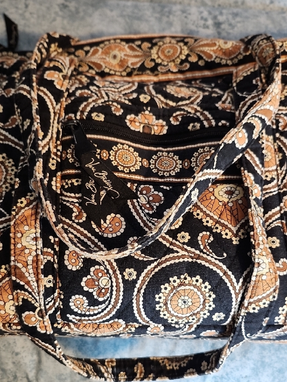 Vera Bradley Black and Tan Paisley Quilted Tote Bag - Picture 2 of 4